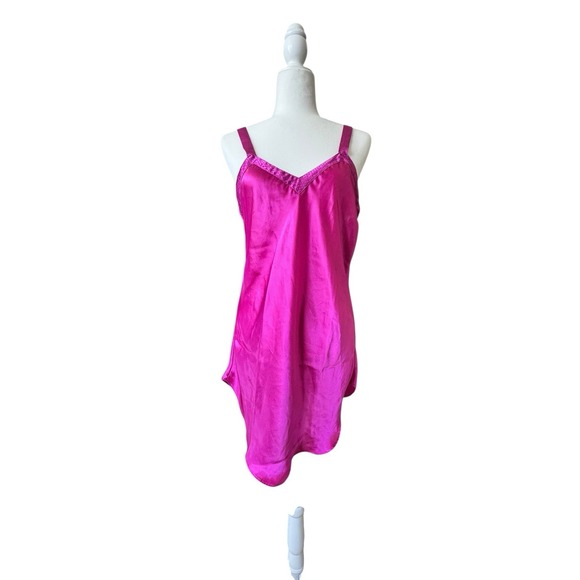 Vintage 90's Partners By Mervyns Intimate Hot Pink Negligee Nightgown Slip - Picture 1 of 9